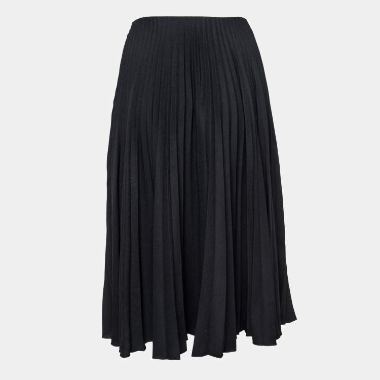 Pre Owned Valentino Black Satin Pleated Flared Midi Skirt S