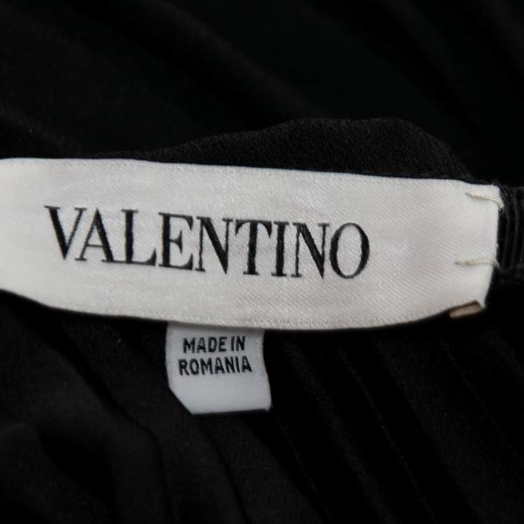 Pre Owned Valentino Black Satin Pleated Flared Midi Skirt S