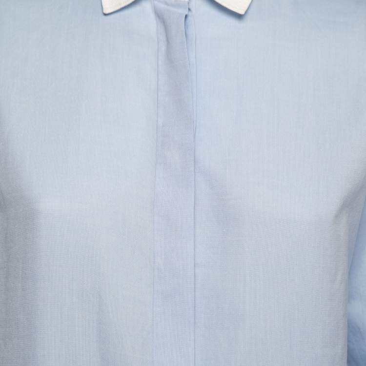 Pre Owned Valentino Blue & White Cotton Oxford Flared Shirt M