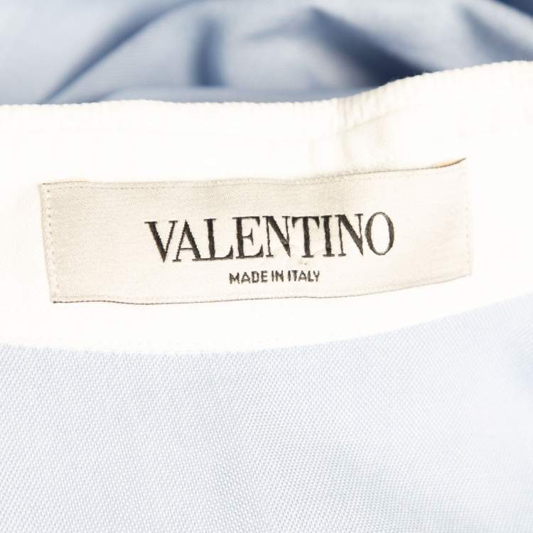 Pre Owned Valentino Blue & White Cotton Oxford Flared Shirt M