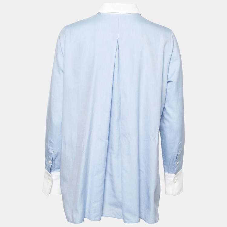 Pre Owned Valentino Blue & White Cotton Oxford Flared Shirt M