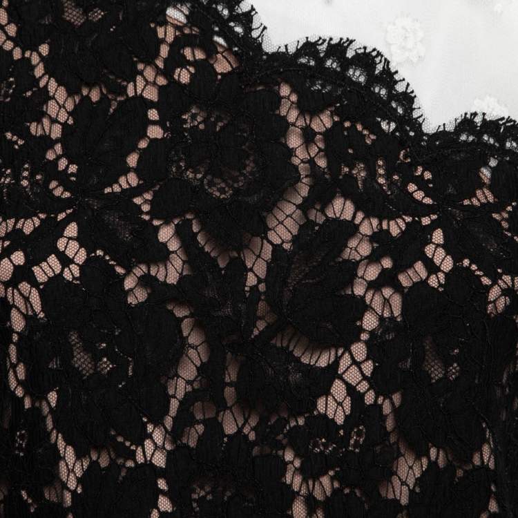 Pre Owned Valentino Black Floral Lace One-Shoulder Dress S