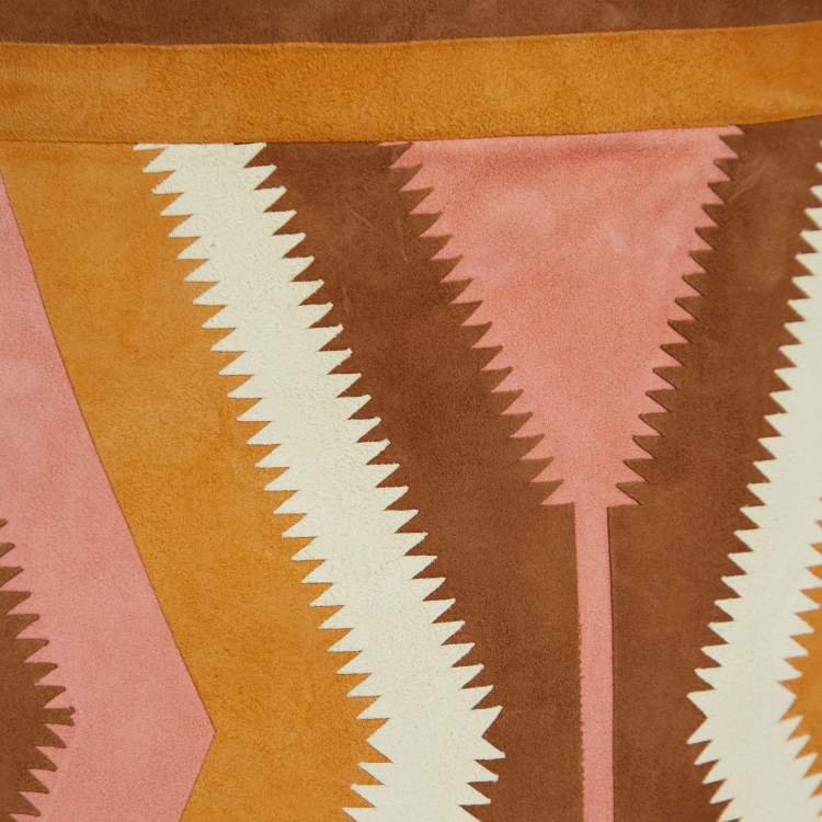 Pre Owned Valentino Peach Suede Patchwork Midi Skirt S
