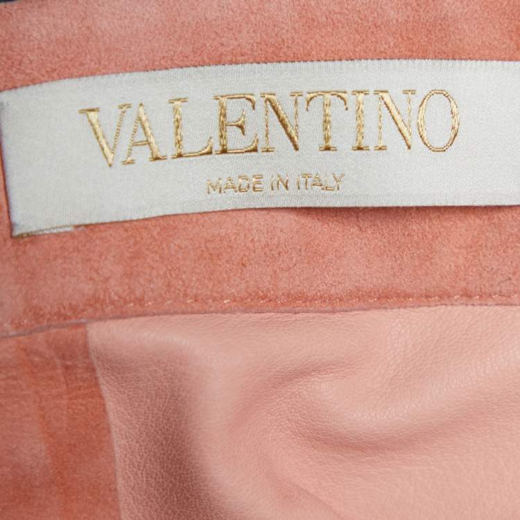 Pre Owned Valentino Peach Suede Patchwork Midi Skirt S