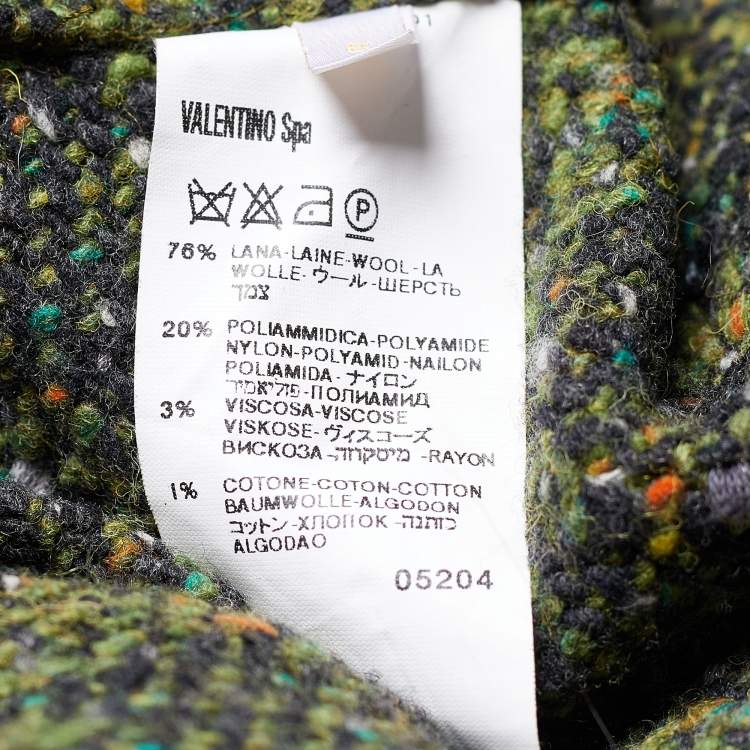 Pre Owned Valentino Green Tweed Fur Collar Button Front Coat M
