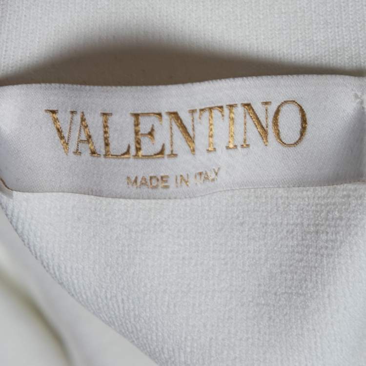 Pre Owned Valentino White Stretch Knit Butterfly Bead Embroidered Top L