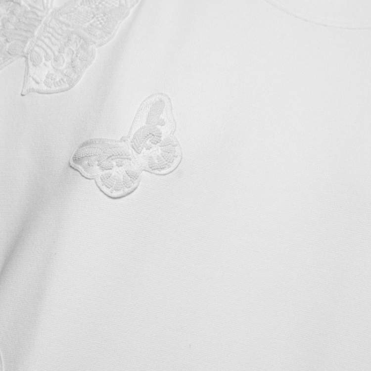 Pre Owned Valentino White Stretch Knit Butterfly Bead Embroidered Top L