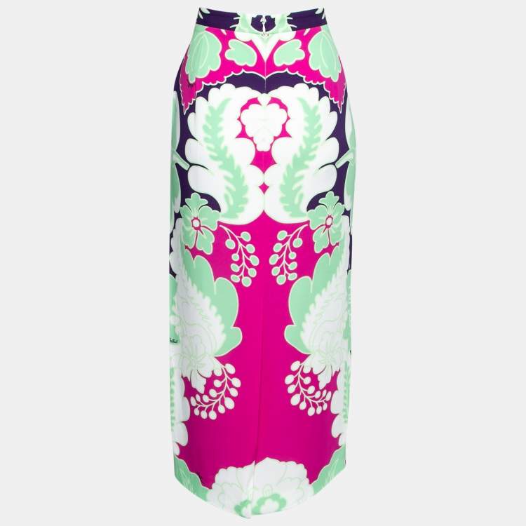Pre Owned Valentino Multicolor Floral Print Silk Long Skirt M