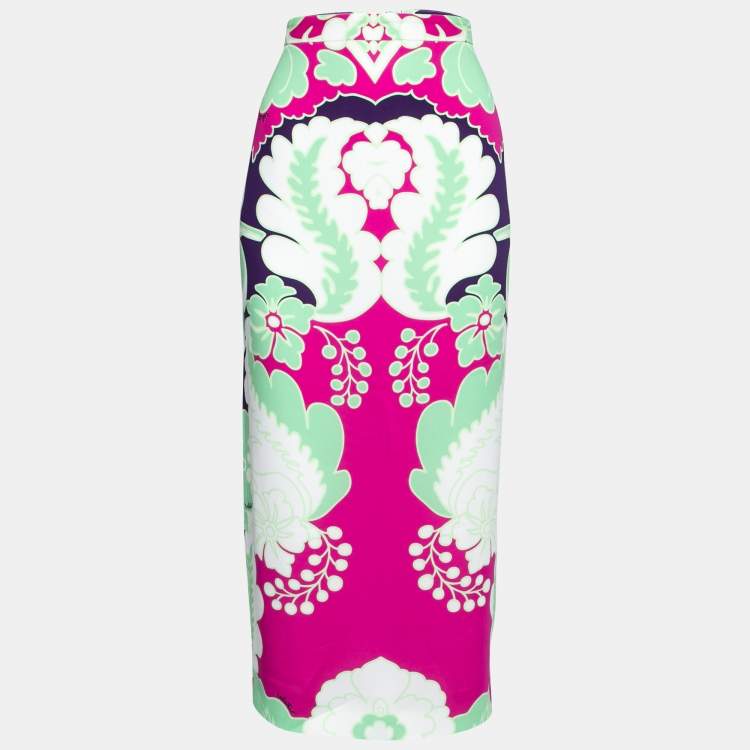 Pre Owned Valentino Multicolor Floral Print Silk Long Skirt M
