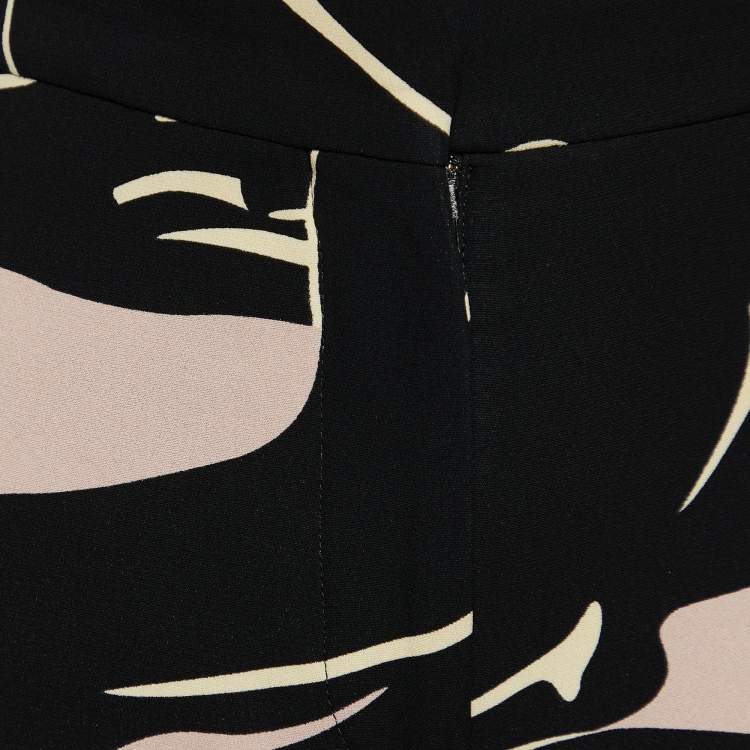 Pre Owned Valentino Black Panther Print Silk Cady Wide Leg Trousers M