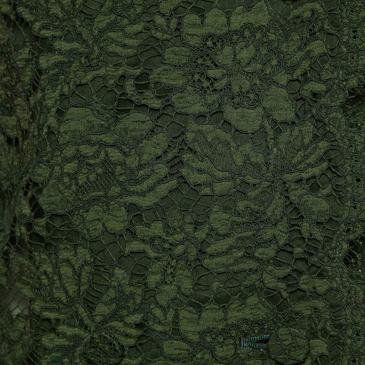 Pre Owned Valentino Dark Green Floral Lace Coat & Skirt Set M