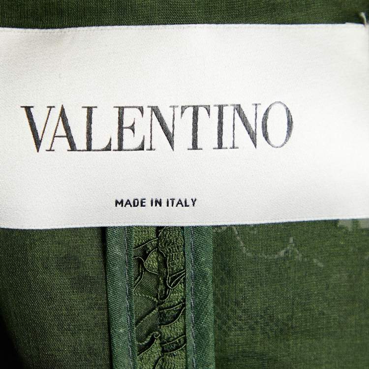 Pre Owned Valentino Dark Green Floral Lace Coat & Skirt Set M