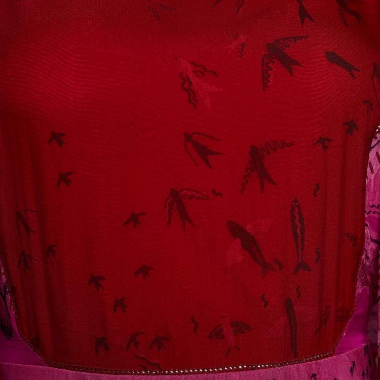 Pre Owned Valentino Pink Printed Silk Chiffon Maxi Dress M