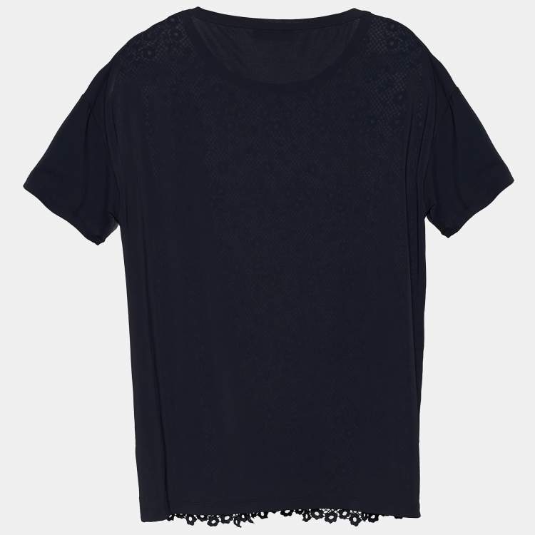 Pre Owned Valentino Black Crochet Lace & Knit Short Sleeve Top XL