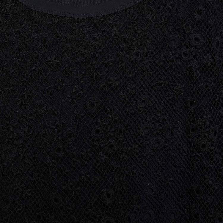 Pre Owned Valentino Black Crochet Lace & Knit Short Sleeve Top XL