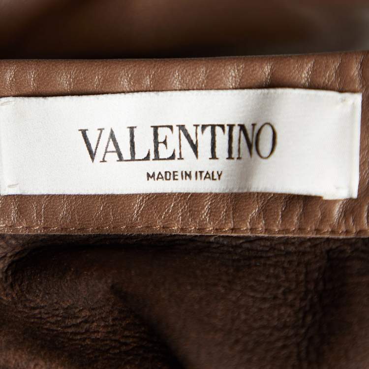 Pre Owned Valentino Brown Leather A-Line Midi Skirt M