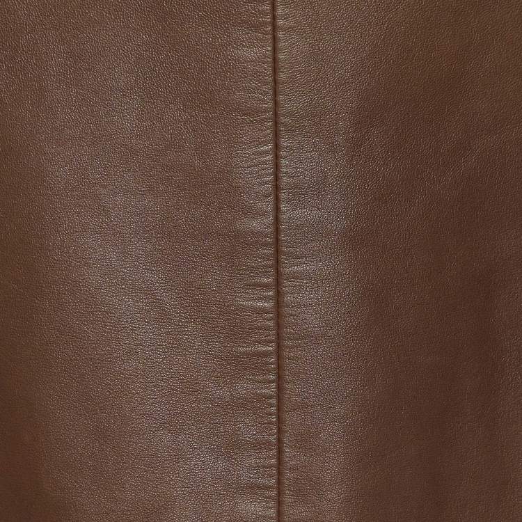 Pre Owned Valentino Brown Leather A-Line Midi Skirt M