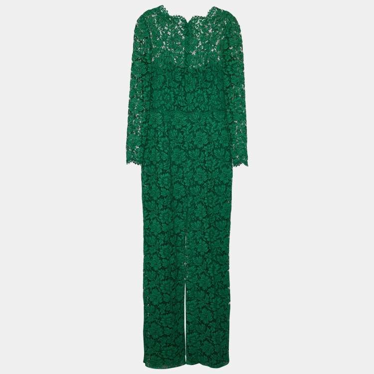 Pre Owned Valentino Green Lace Long Sleeve Jumpsuit M