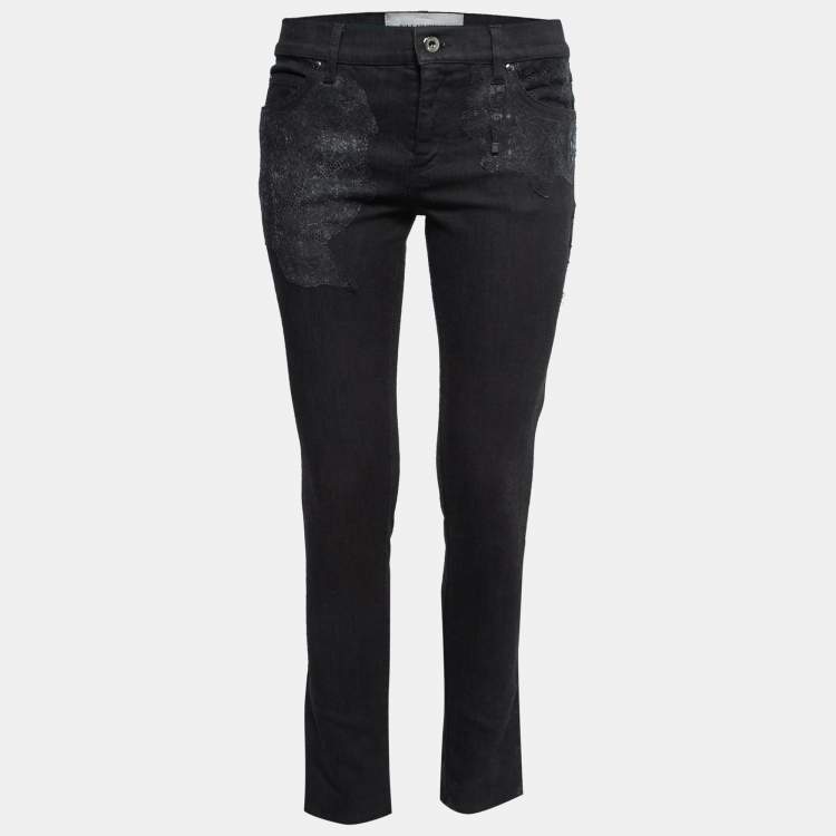 Pre Owned Valentino Black Denim Lace Trimmed Jeans M Waist 31"