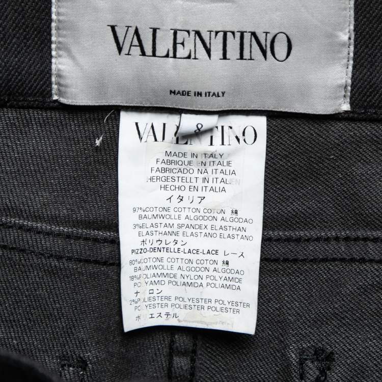 Pre Owned Valentino Black Denim Lace Trimmed Jeans M Waist 31"