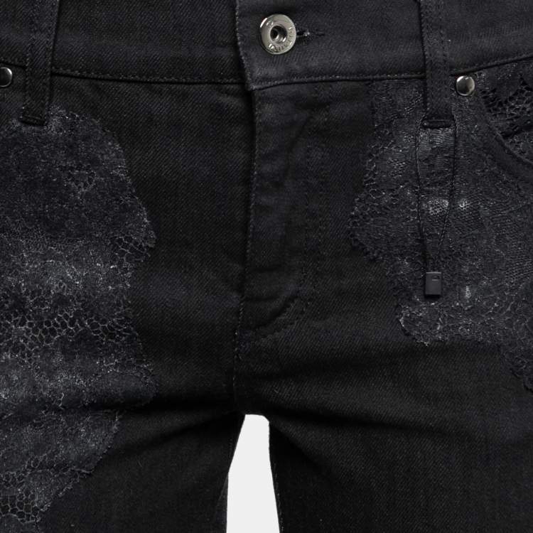 Pre Owned Valentino Black Denim Lace Trimmed Jeans M Waist 31"