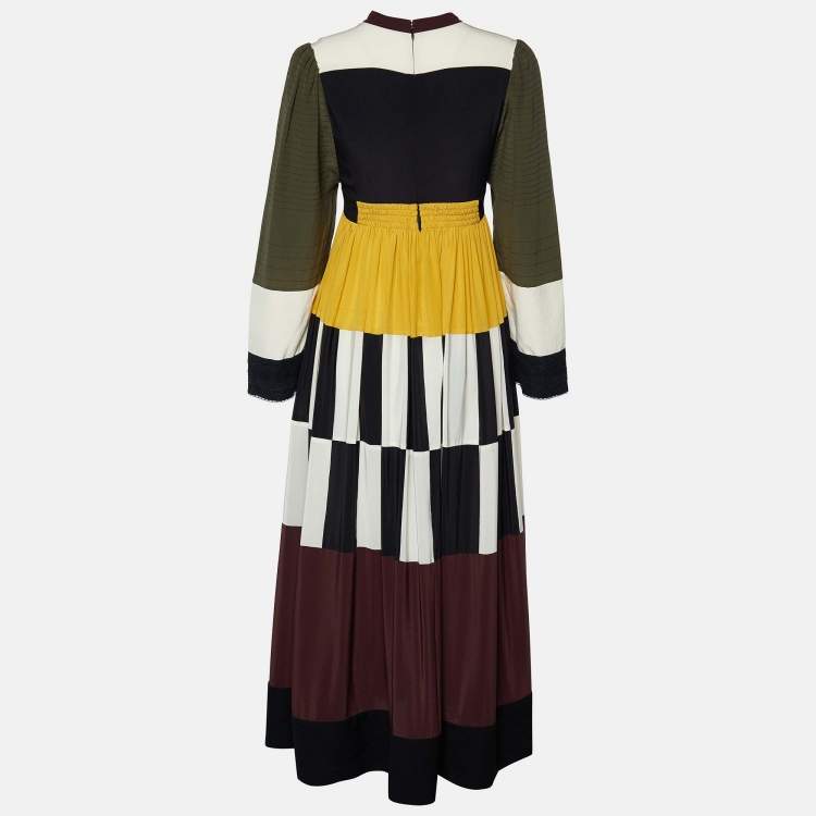 Pre Owned Valentino Color Block Silk Tiered Midi Dress S