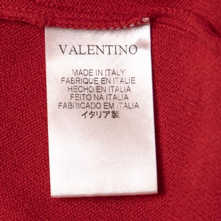 Pre Owned Valentino Red Eyelet Knit Wool Bow Detail Long Sleeve Sweater S