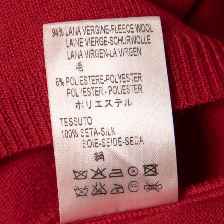 Pre Owned Valentino Red Eyelet Knit Wool Bow Detail Long Sleeve Sweater S