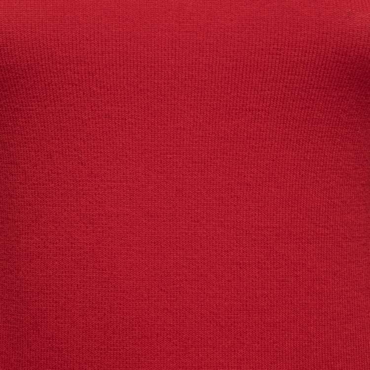 Pre Owned Valentino Red Eyelet Knit Wool Bow Detail Long Sleeve Sweater S