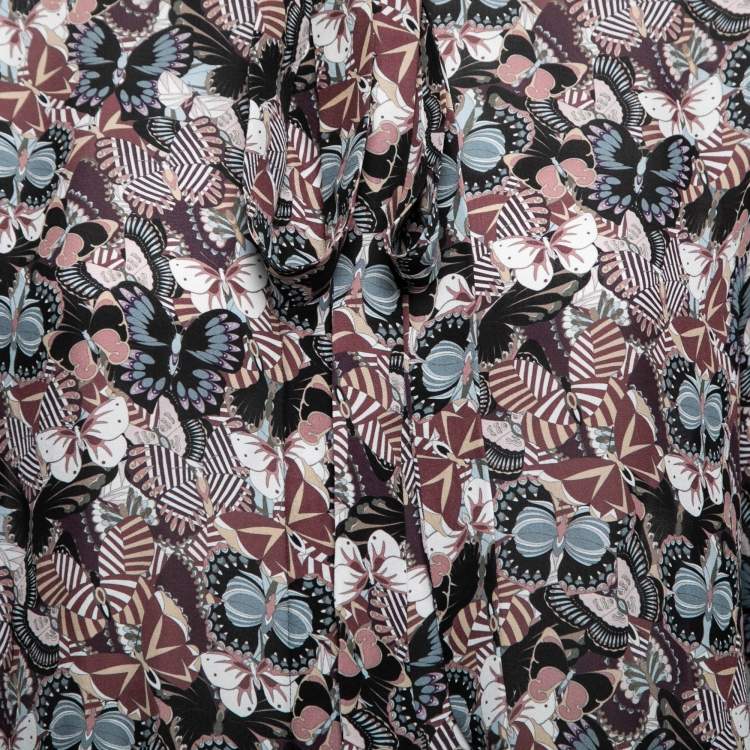 Pre Owned Valentino Black Butterfly Print Silk Ruffled Shirt L