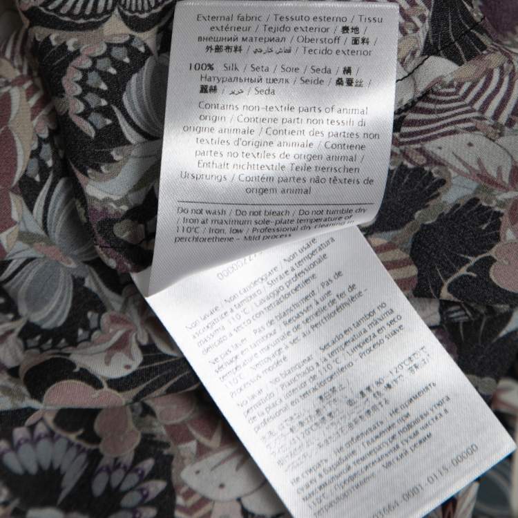 Pre Owned Valentino Black Butterfly Print Silk Ruffled Shirt L