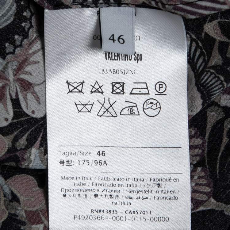 Pre Owned Valentino Black Butterfly Print Silk Ruffled Shirt L