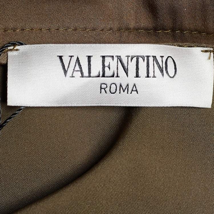 Pre Owned Valentino Vintage Olive Green Crepe Silk Bow Detail Skirt M