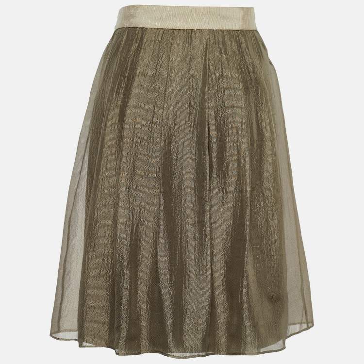 Pre Owned Valentino Vintage Olive Green Crepe Silk Bow Detail Skirt M