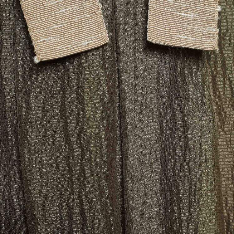 Pre Owned Valentino Vintage Olive Green Crepe Silk Bow Detail Skirt M