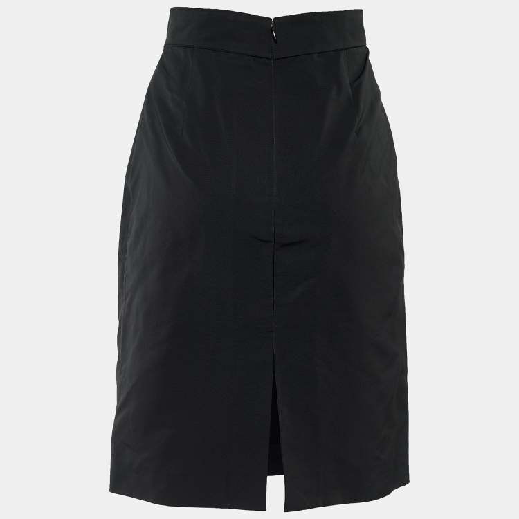 Pre Owned Valentino Black Synthetic Bow Detail Pencil Skirt L