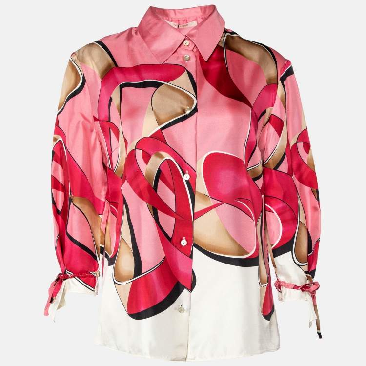 Pre Owned Valentino Vintage Pink Abstract Print Silk Shirt L