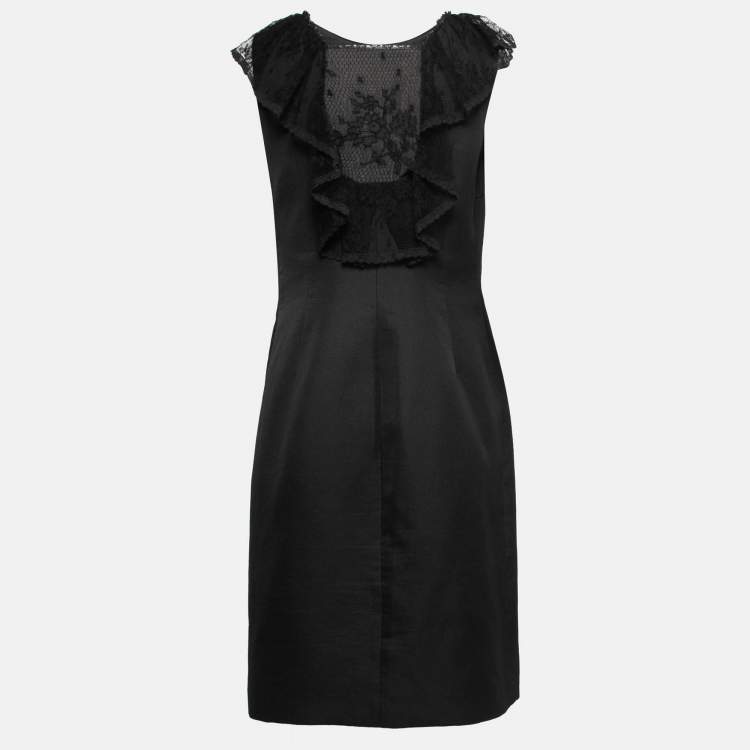 Pre Owned Valentino Black Lace Detail Flutter Sleeve Shift Dress M