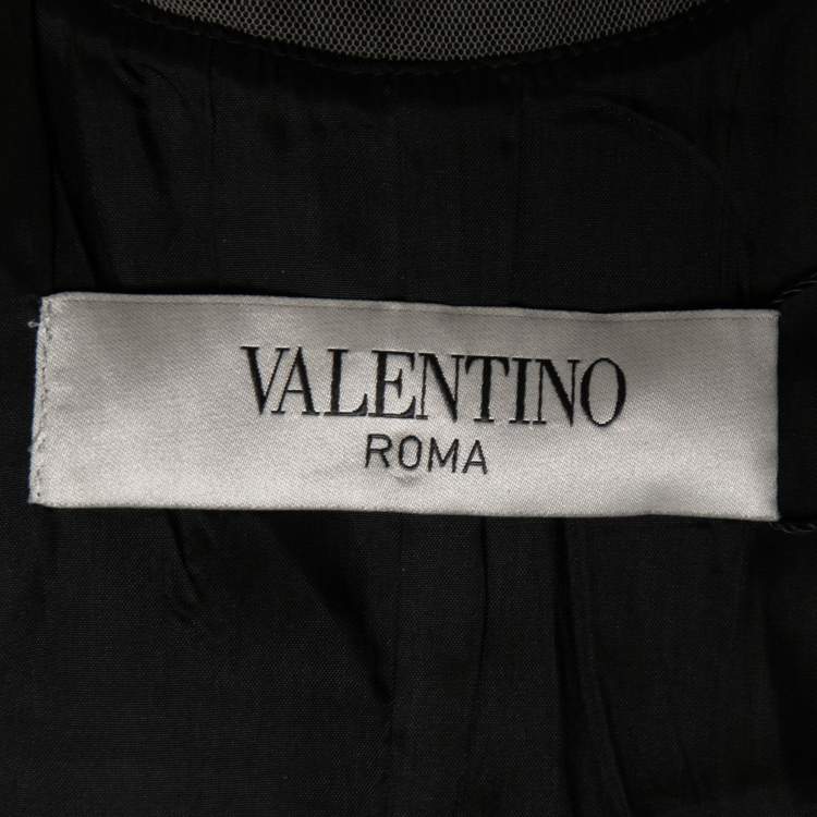 Pre Owned Valentino Black Lace Detail Flutter Sleeve Shift Dress M