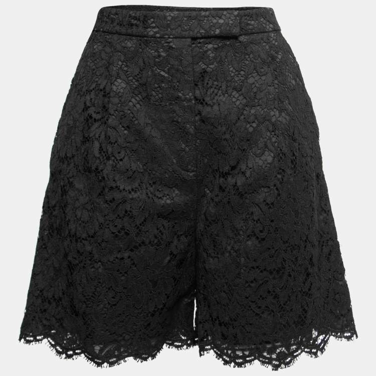 Pre Owned Valentino Black Lace Pleated High Waisted Shorts M