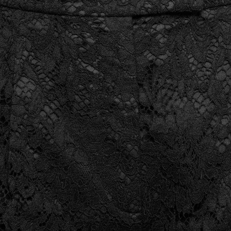 Pre Owned Valentino Black Lace Pleated High Waisted Shorts M