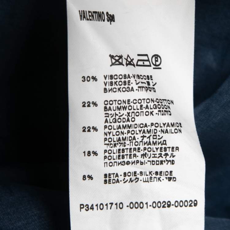 Pre Owned Valentino Navy Blue Patterned Jacquard Folded-Collar Dress XL