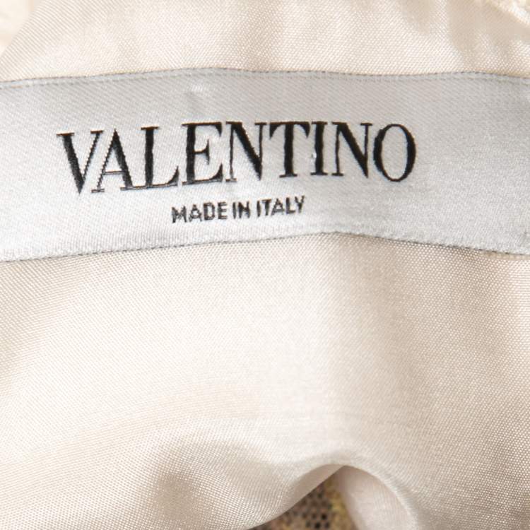 Pre Owned Valentino Beige Crepe Embroidered Lace Inset High Neck Top S