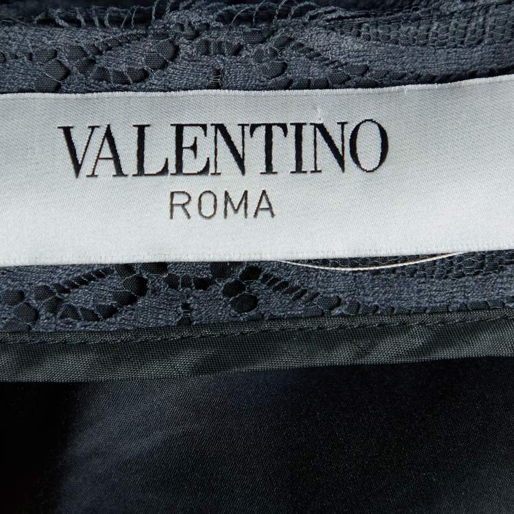 Pre Owned Valentino Black Lace Pleated Detail Button Front Jacket L