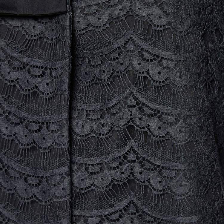 Pre Owned Valentino Black Lace Pleated Detail Button Front Jacket L