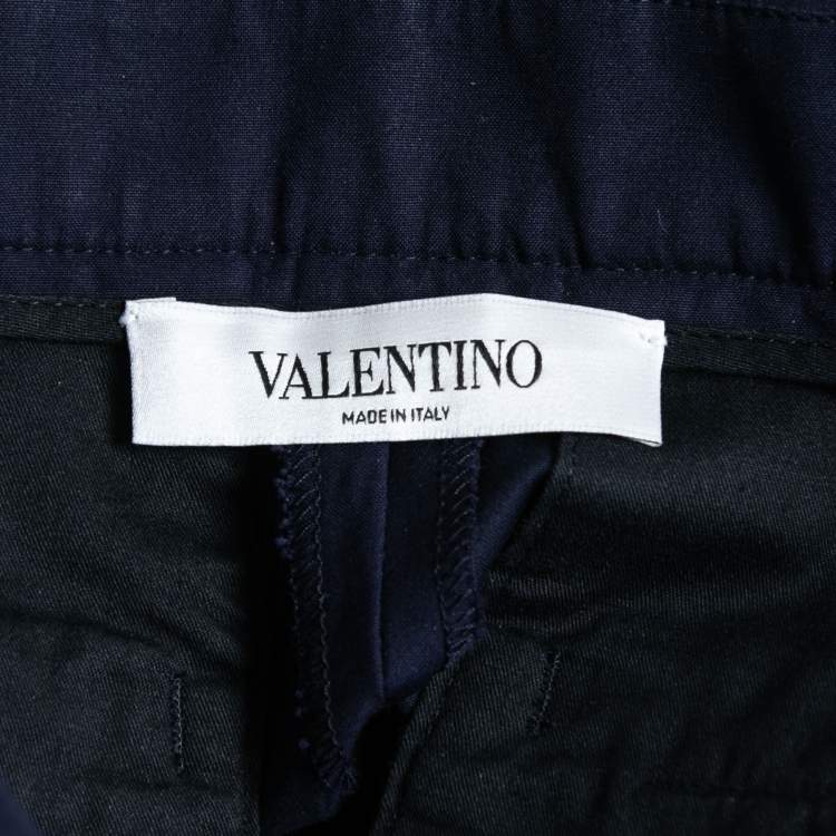 Pre Owned Valentino Navy Blue Cotton Straight Leg Ankle Length Pants S