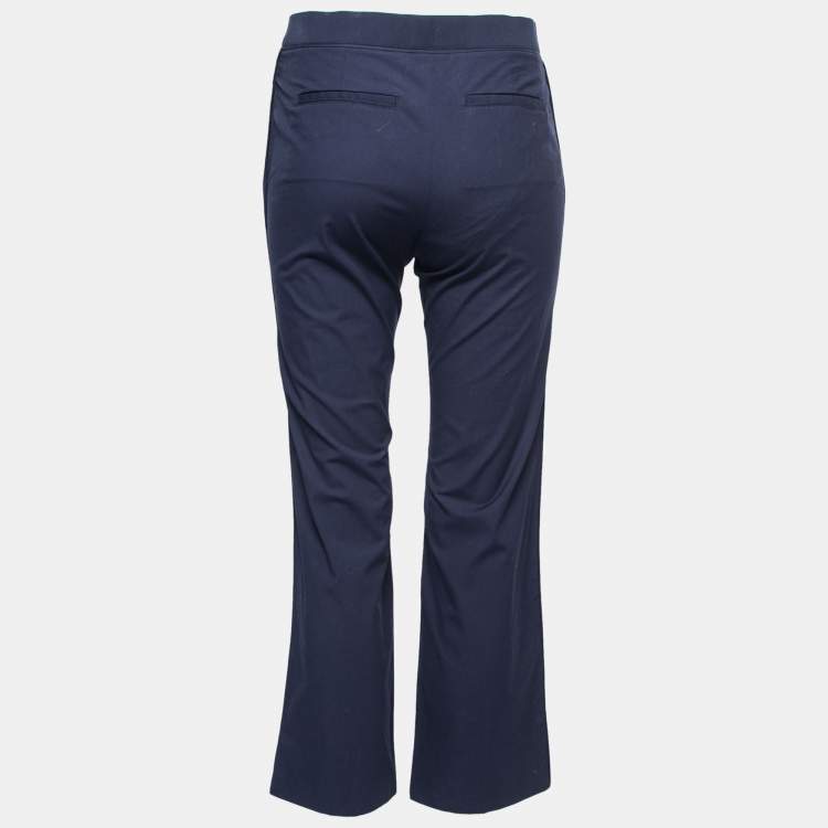 Pre Owned Valentino Navy Blue Cotton Straight Leg Ankle Length Pants S