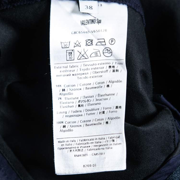 Pre Owned Valentino Navy Blue Cotton Straight Leg Ankle Length Pants S
