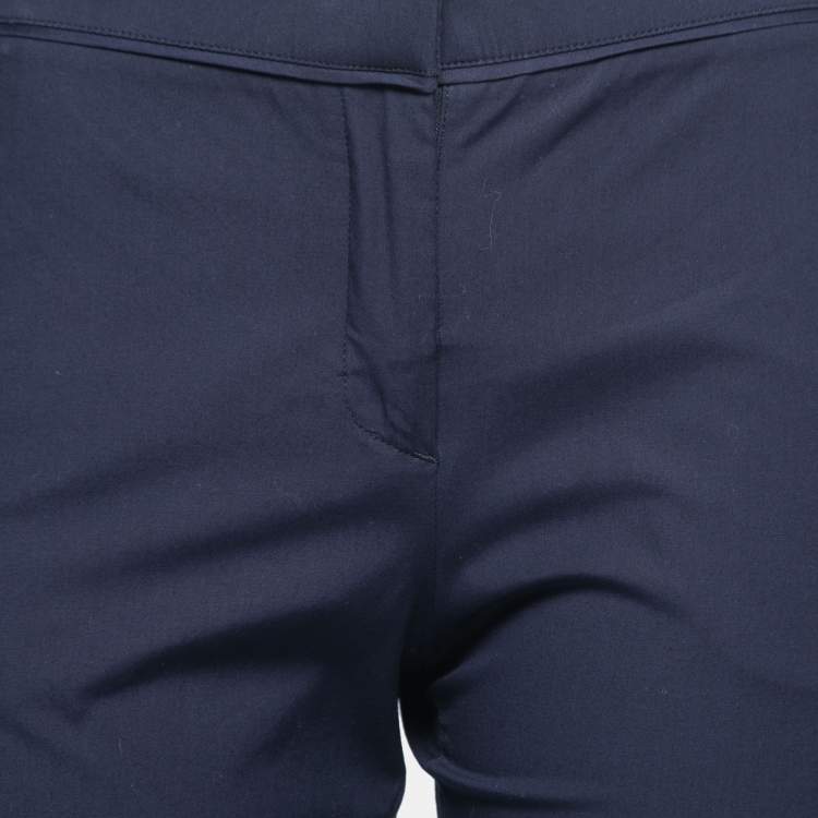 Pre Owned Valentino Navy Blue Cotton Straight Leg Ankle Length Pants S