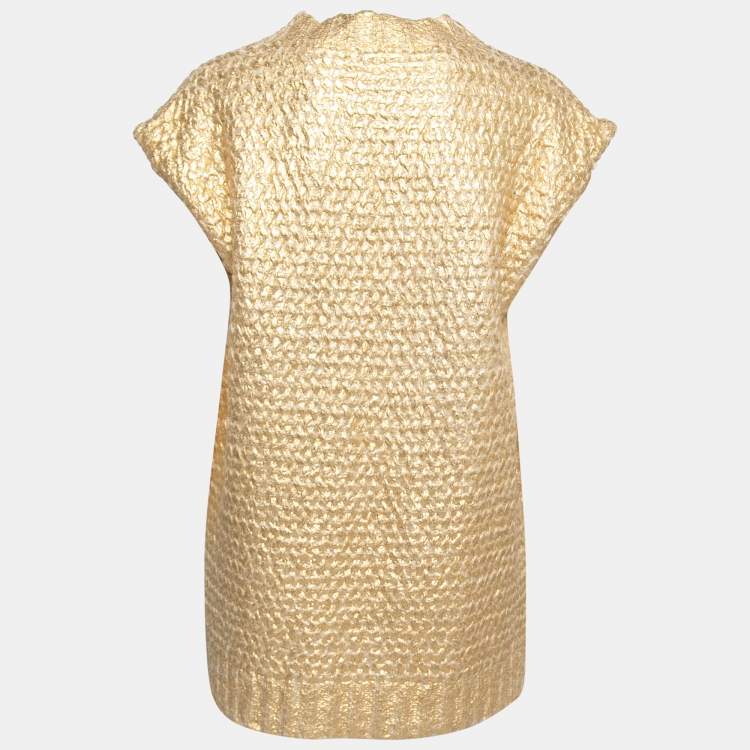 Pre Owned Valentino Gold Coated Wool Knit V-Neck Vest S